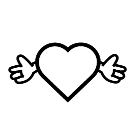 Tegning af et hjerte med arme, åbnet til et kram