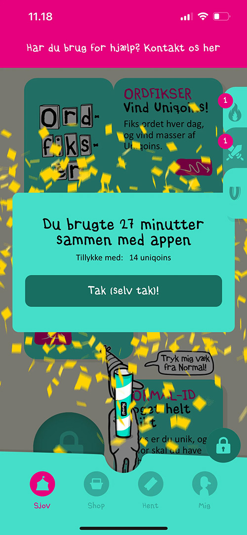 Man optjener den fiktive valuta ”uniqoins” ved at bruge tid på app’en.