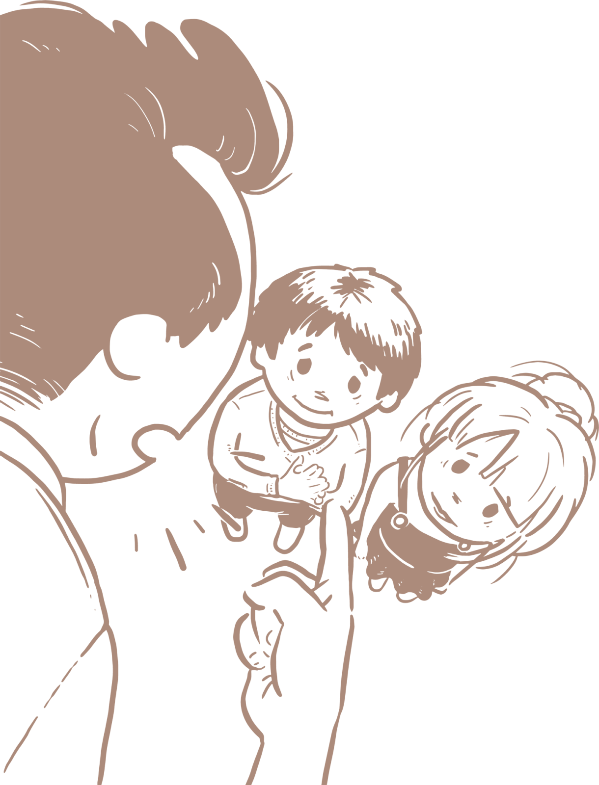 Tegning af mand der skælder to børn ud