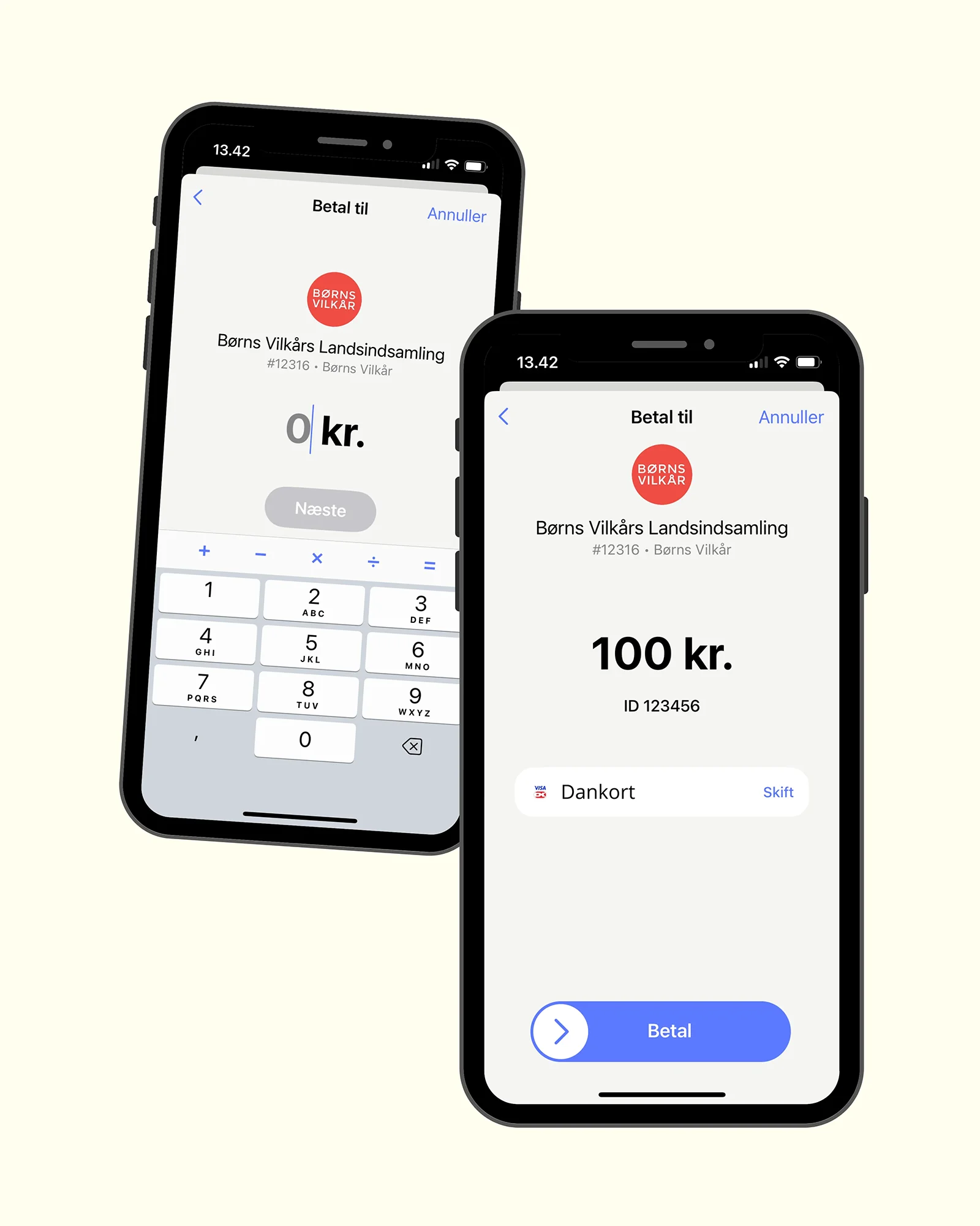 Grafik af to telefoner med MobilePay åben